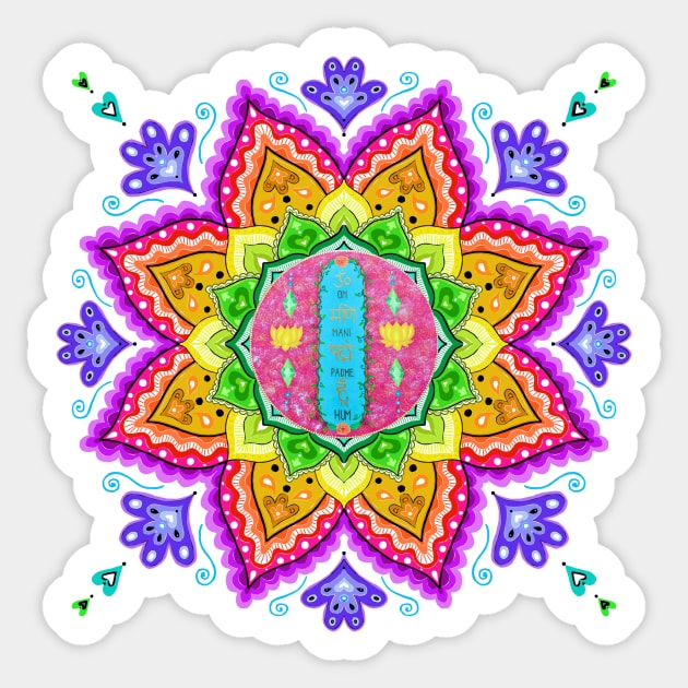 Rainbow Om Mani Padme Hum Mandala Sticker by SoozieWray